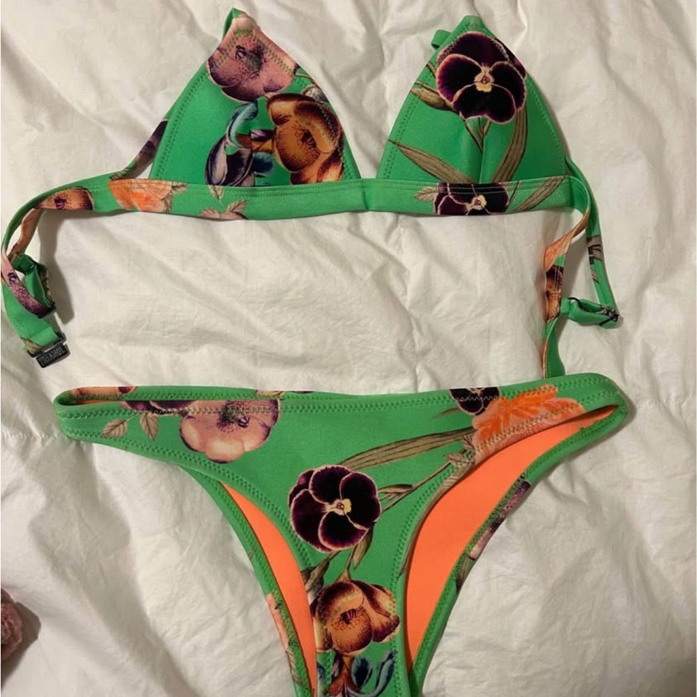 Triangl Swimwear Floral Green and Orange Bikini Set